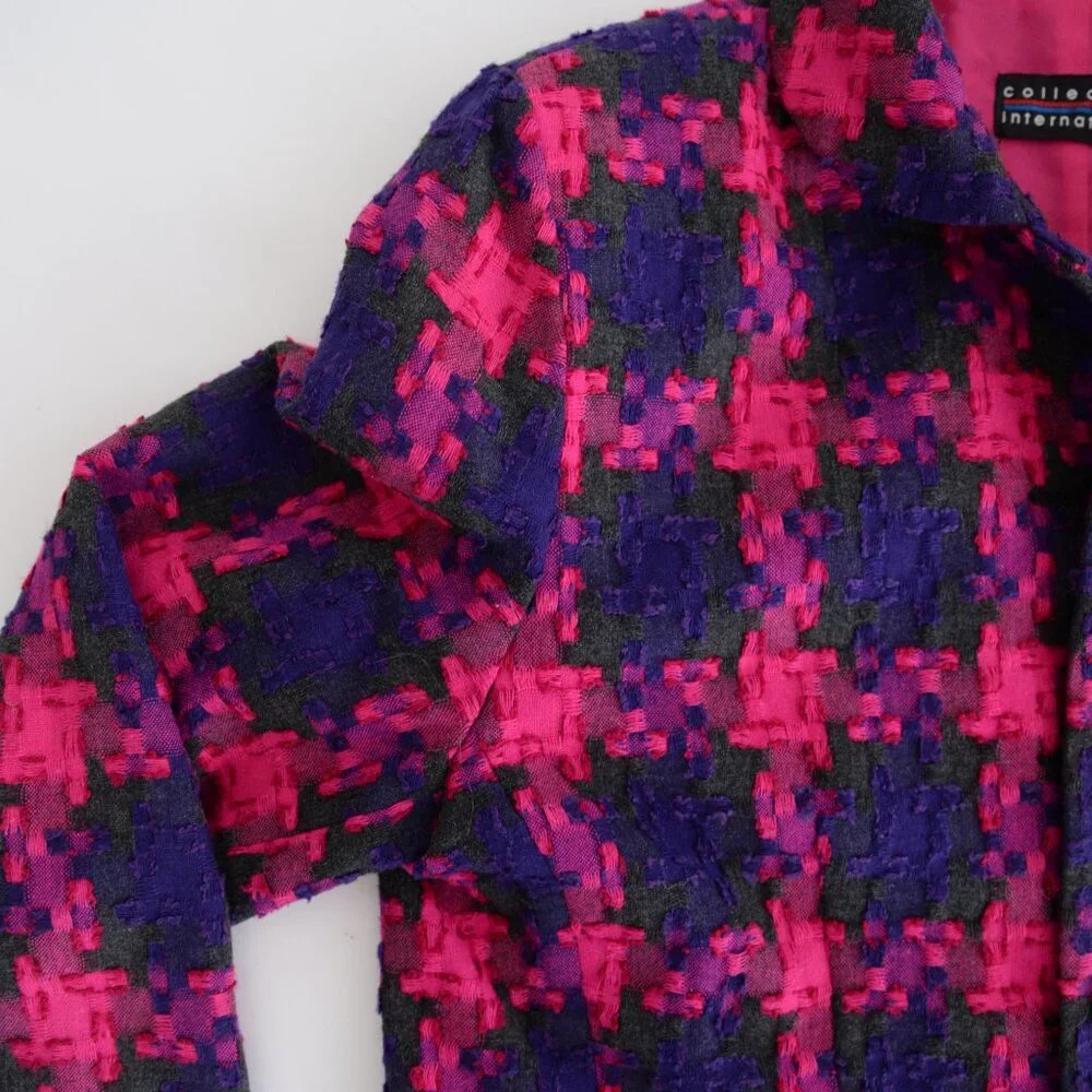 Vintage Collections Purple Pink 25% Wool Cross Plaid Houndstooth Blazer 12 - Picture 11 of 14